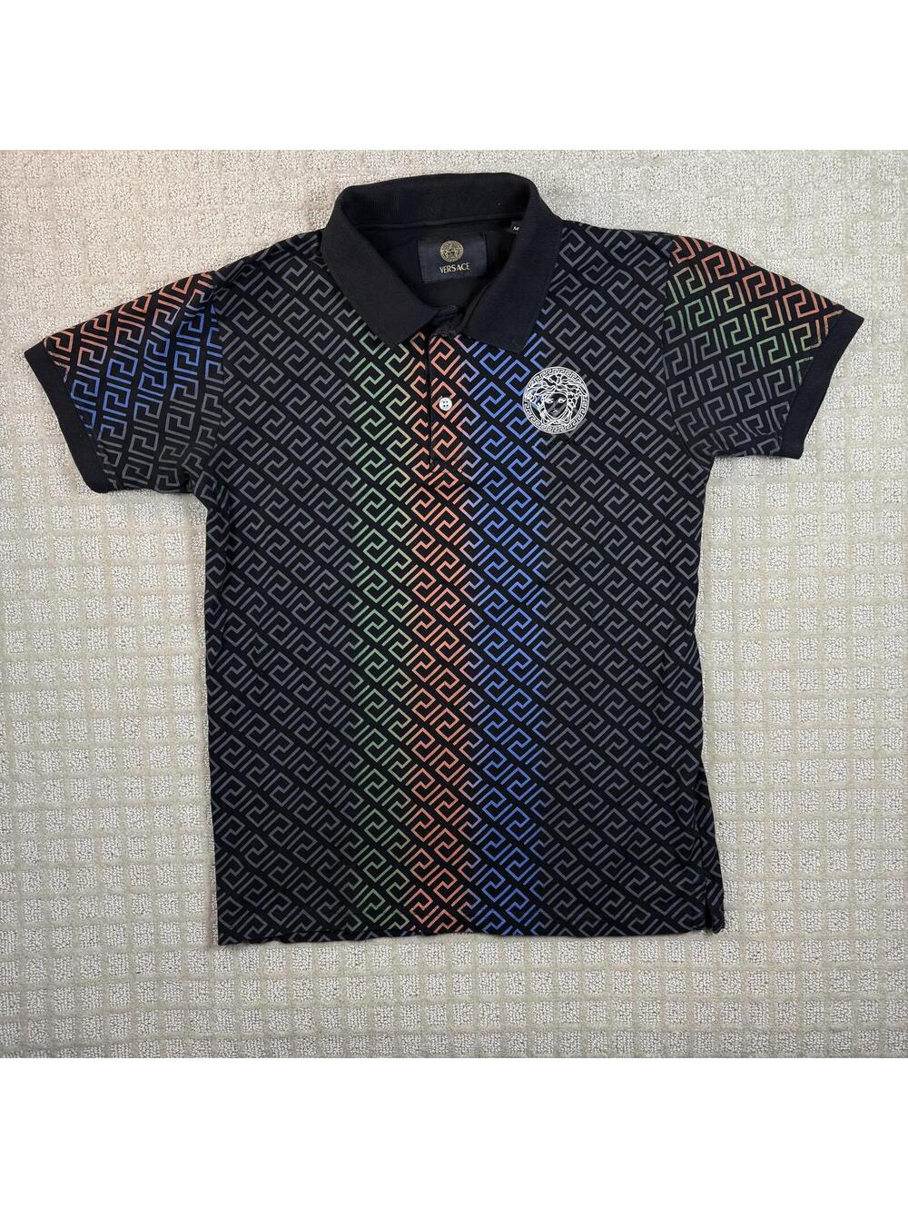Versace Medusa Greek Key Polo Shirt Medium